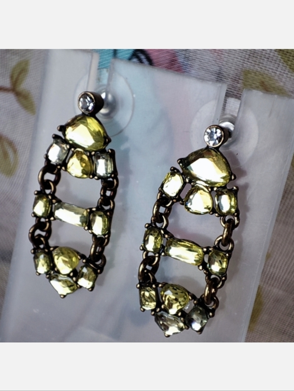 J. Crew Citrine Color Stones With Clear Rhinestones Signed Pierced Earrings EUC